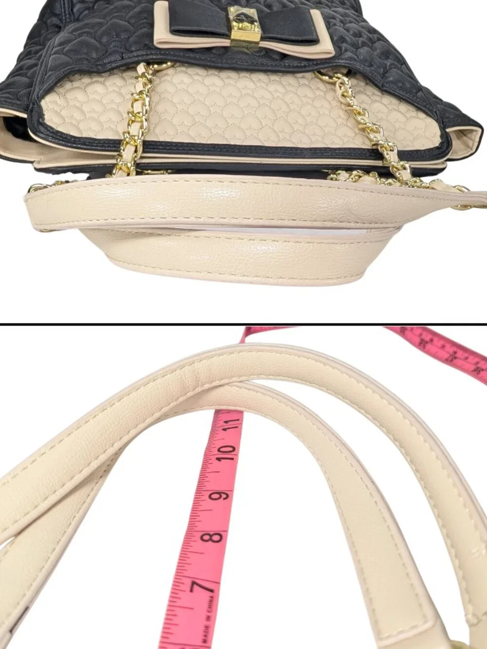 Betsey Johnson NWT Be My Honey Bun Black Cream Faux Leather Love Heart Tote